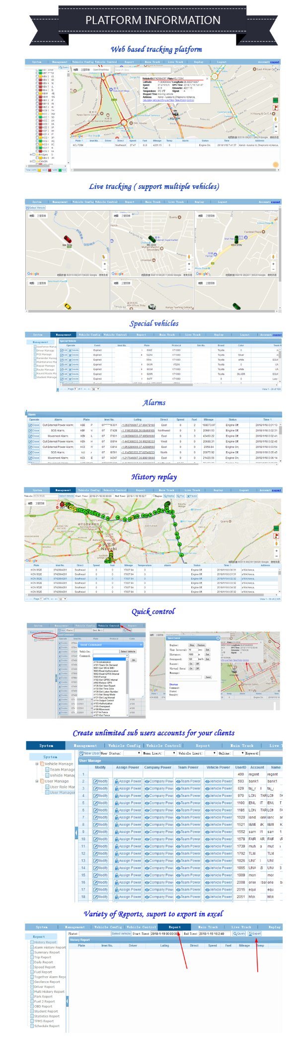 Plataforma do sistema de rastreio de Google GPS da gestão da frota com open source code/APP